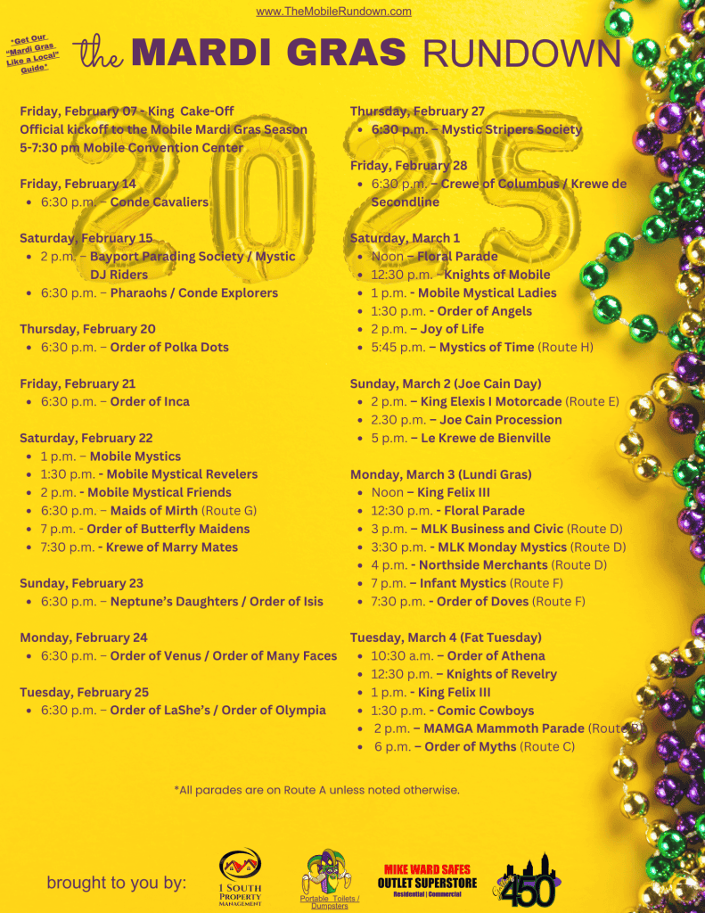 2025 Mardi Gras Parade Schedule Mobile Alabama 