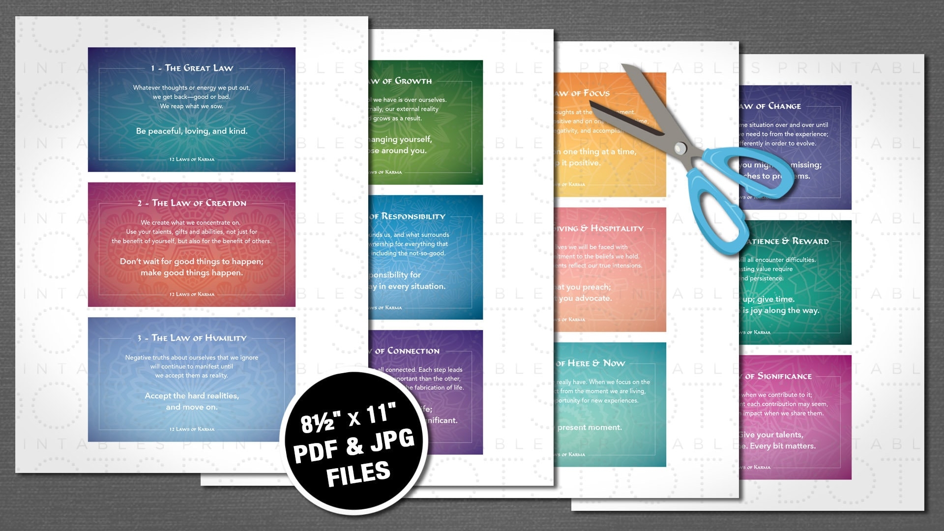 12 Laws Of Karma Printable 3x5 Cards Instant Download PDF And JPG Files Simply Print Cut Etsy