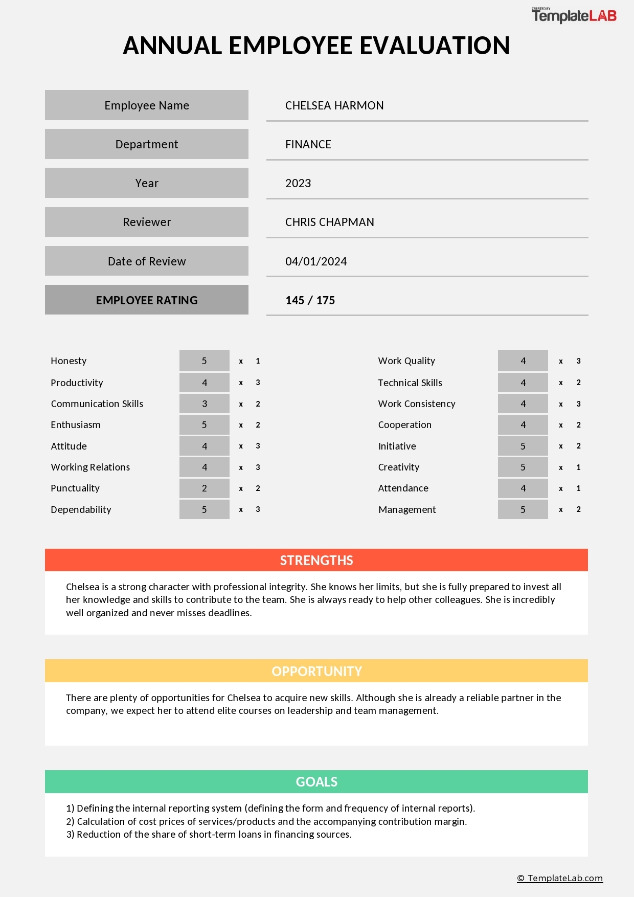 Sample Child Care Performance Evaluation Printable