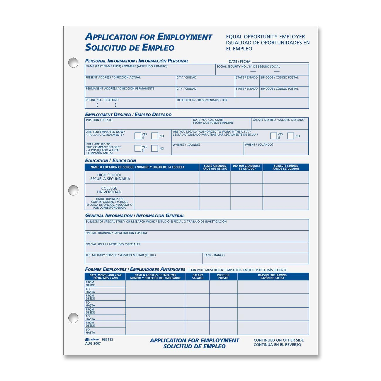 Free Printable Job Application In Spanish