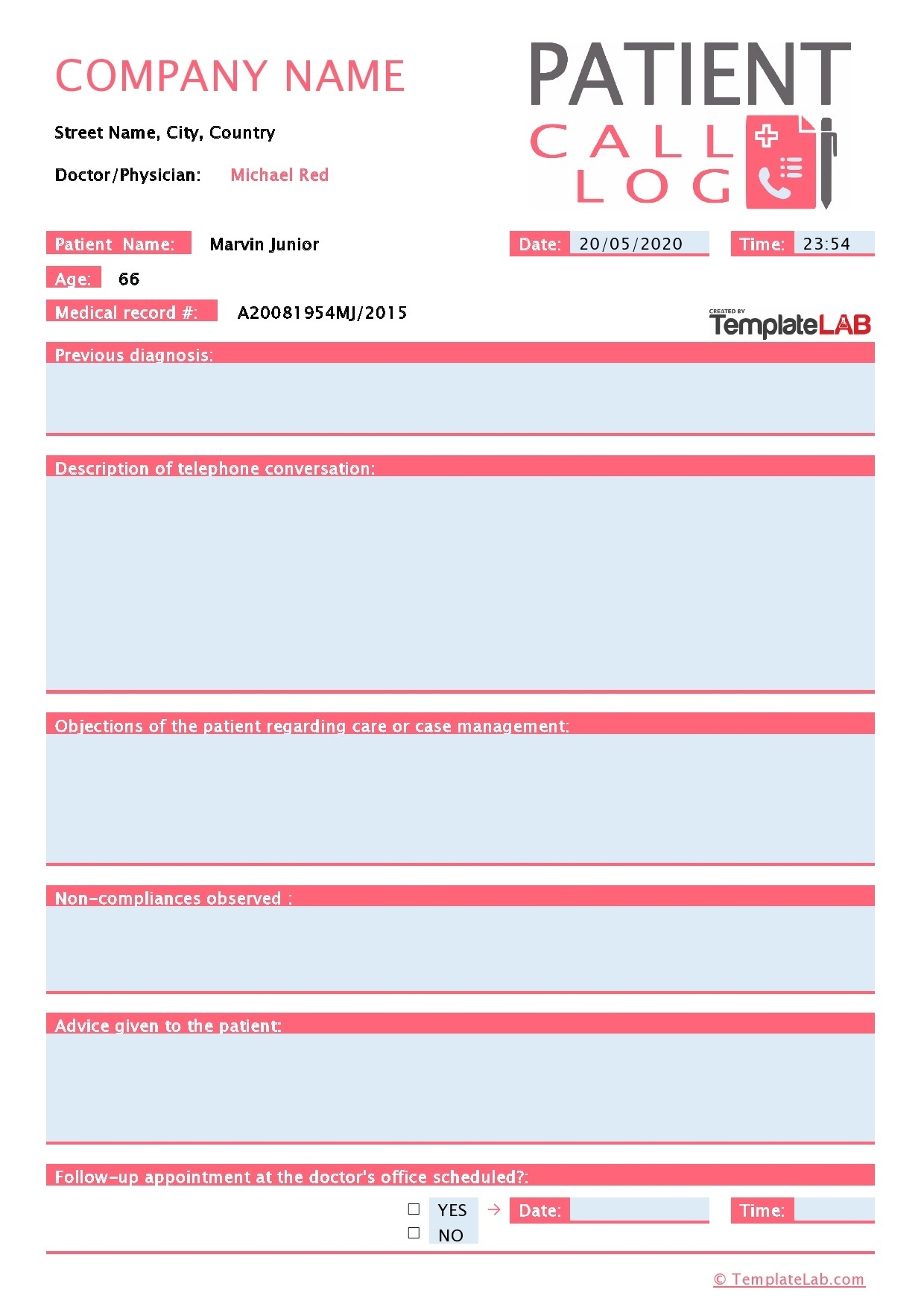20 Printable Call Log Templates Word Excel PDF TemplateLab