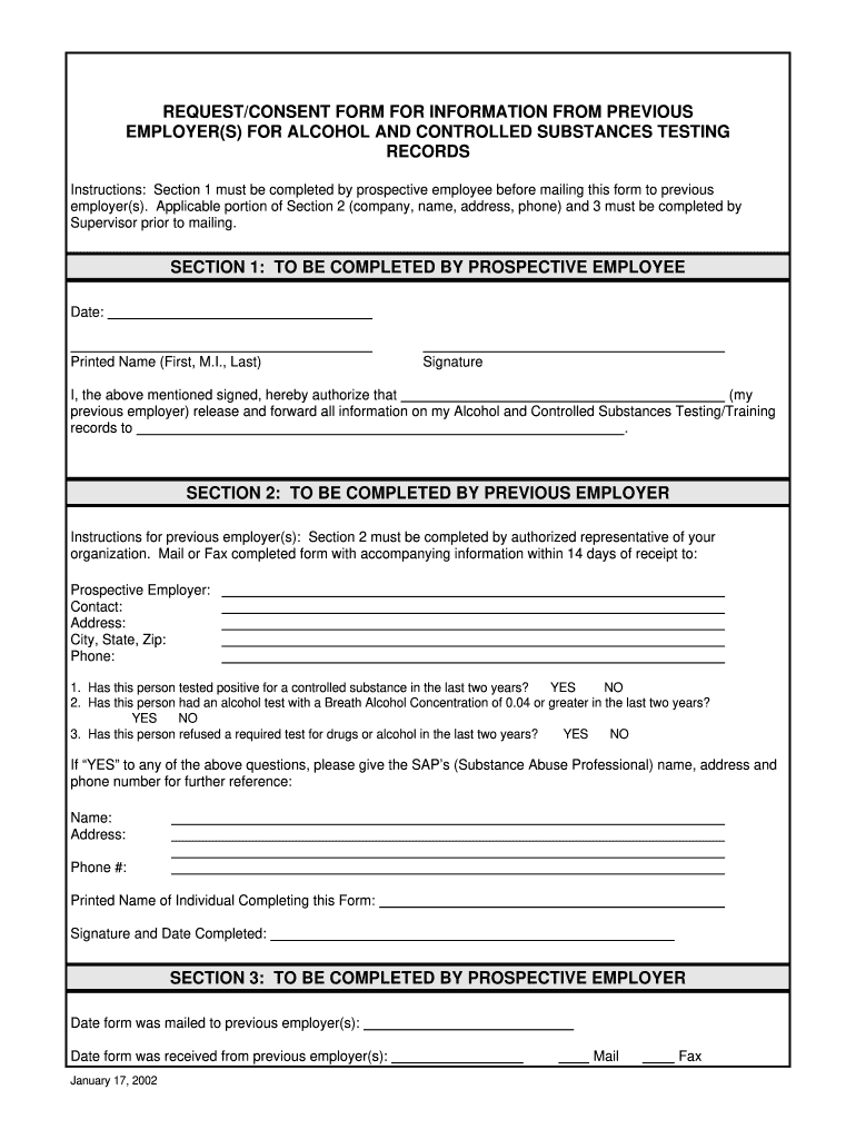 Previous Employment Request Form 391.23 Printable