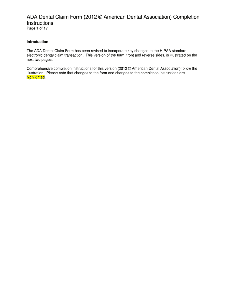 2012 2025 ADA Dental Claim Form Fill Online Printable Fillable Blank PdfFiller