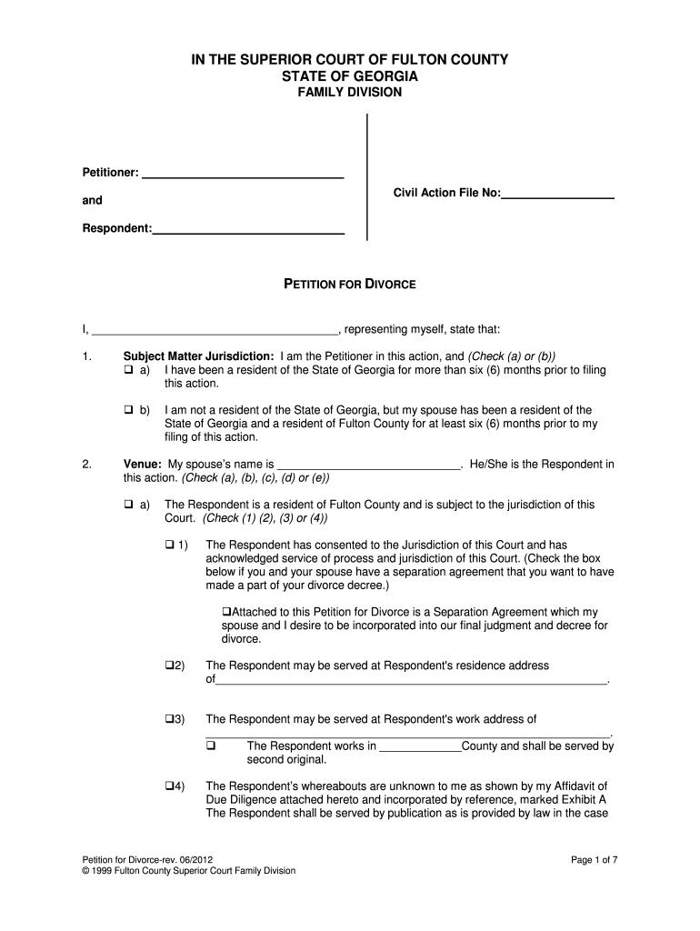2012 2025 Form GA Petition For Divorce Fill Online Printable Fillable Blank PdfFiller