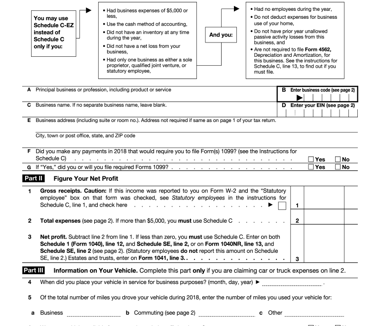 2018 2025 Form IRS 1040 Schedule C EZ Fill Online Printable Fillable Blank PdfFiller
