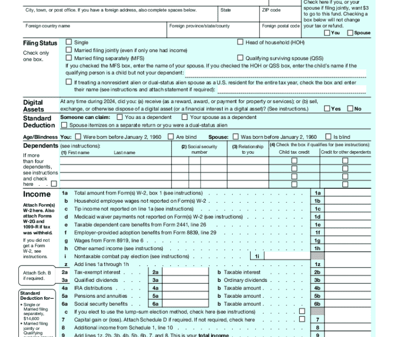 2024 Form IRS 1040 Fill Online Printable Fillable Blank PdfFiller