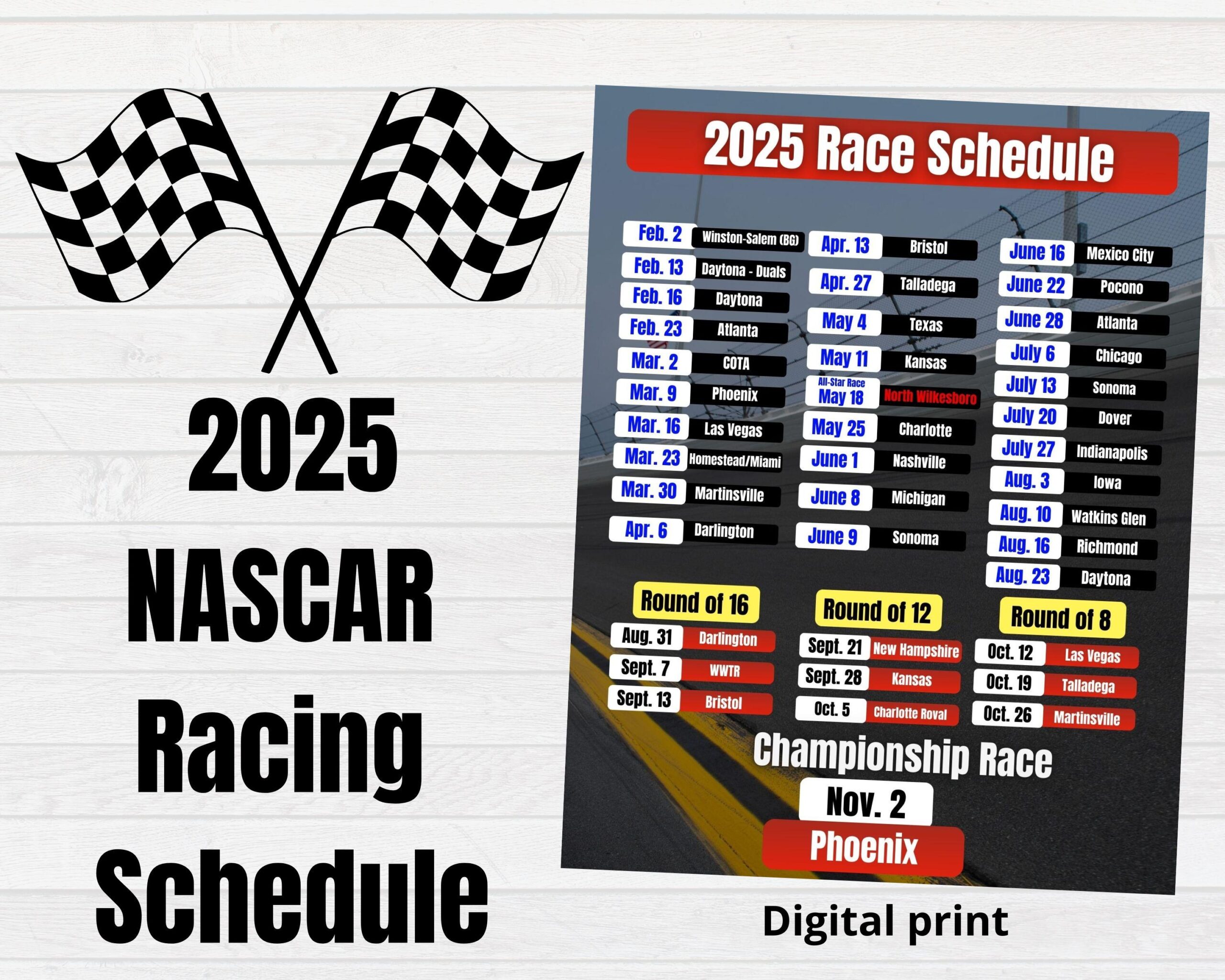 2025 Nascar Cup Race Schedule Stock Car Racing 2025 Schedule Nascar Fan Digital Download PDF Etsy