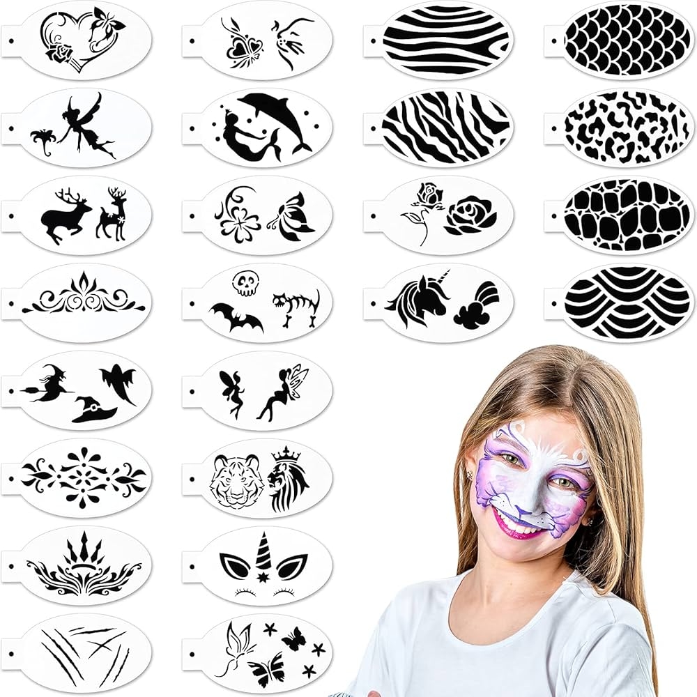 24 Pieces Face Paint Stencils Face Body Painting Stencils Tattoo Painting Templates Face Tracing Stencils For Kids Holiday Halloween Makeup Body Art Painting Tattoos Painting Cute Style Amazon sg Beauty