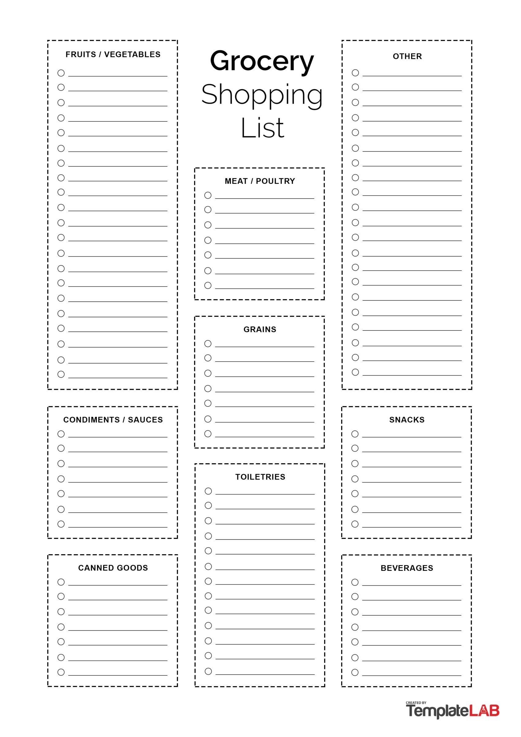 Free Printable Grocery List By Category