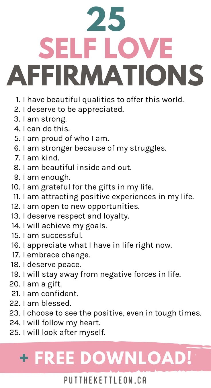 25 Positive Self Love Affirmations Free Download Worksheet