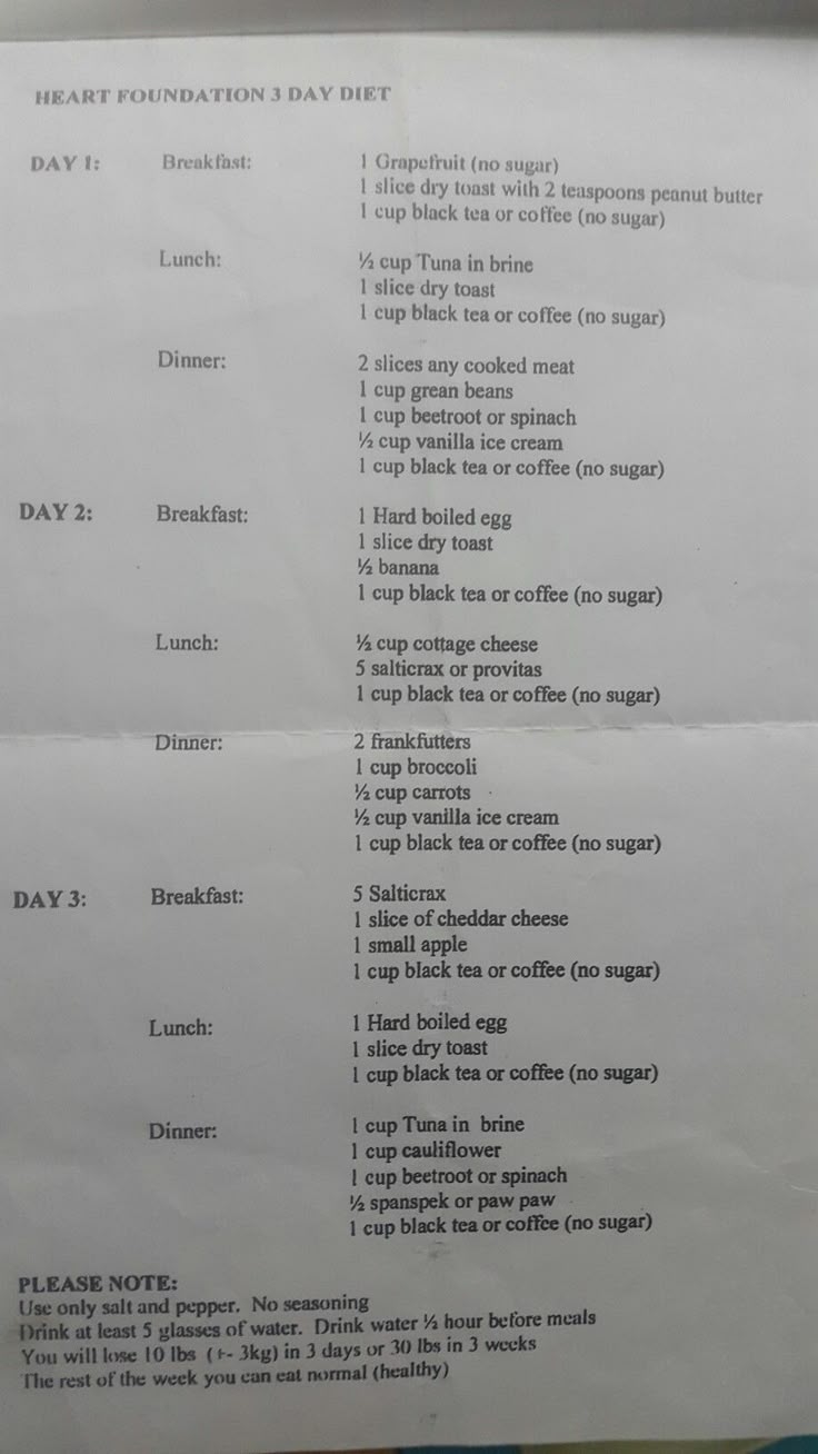 3 Day Heart Foundation Diet