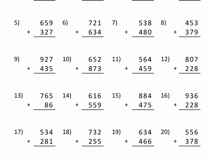 3 Digit Addition Worksheets