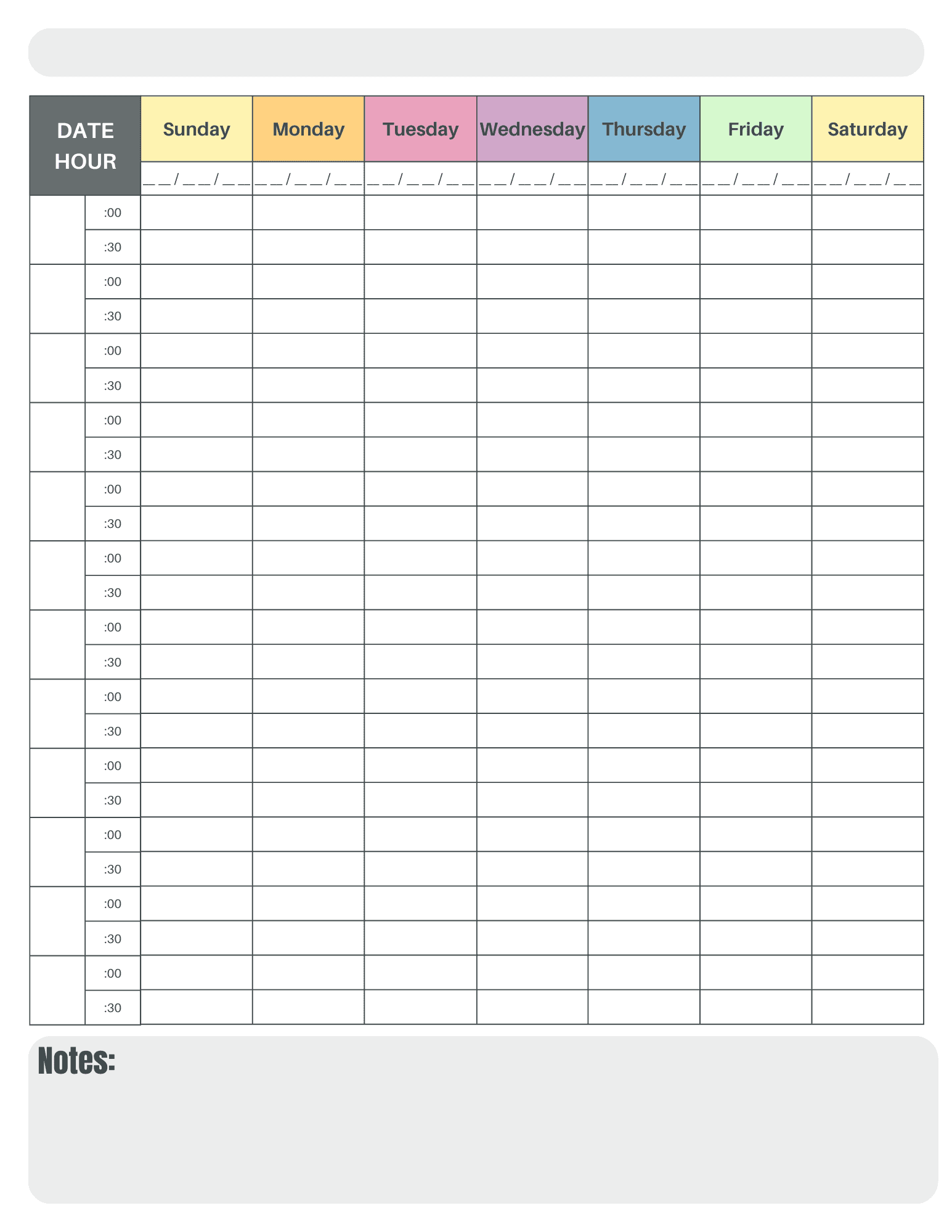 30 Minute Appointment Calendar Printable