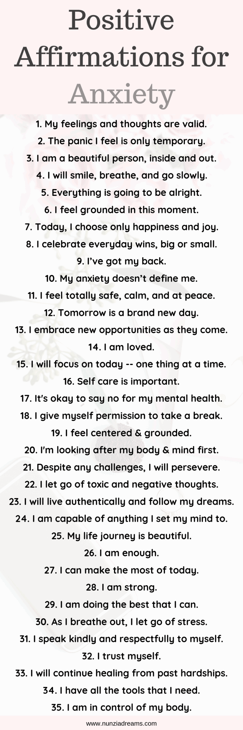 35 Calming Positive Affirmations For Anxiety Printables NunziaDreams