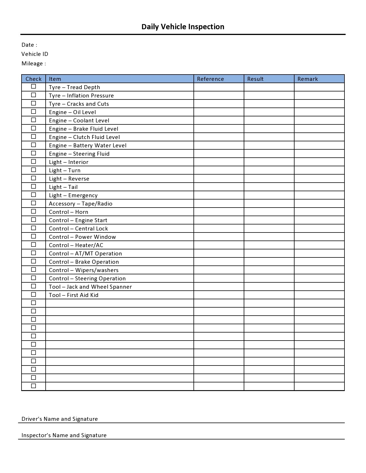 45 Best Vehicle Checklists Inspection Maintenance TemplateLab