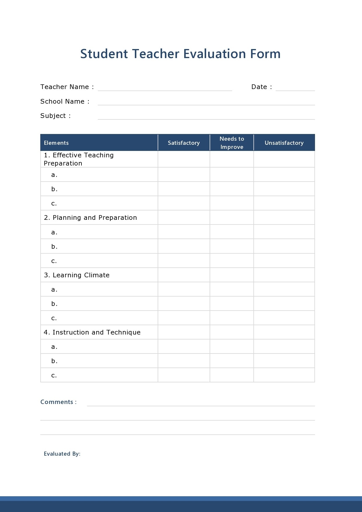 50 Printable Teacher Evaluation Forms Free TemplateLab