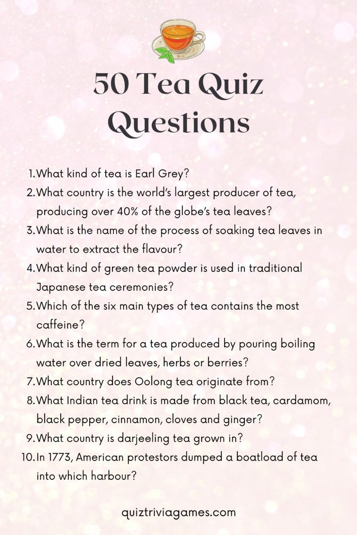 50 Tea Quiz Questions And Answers