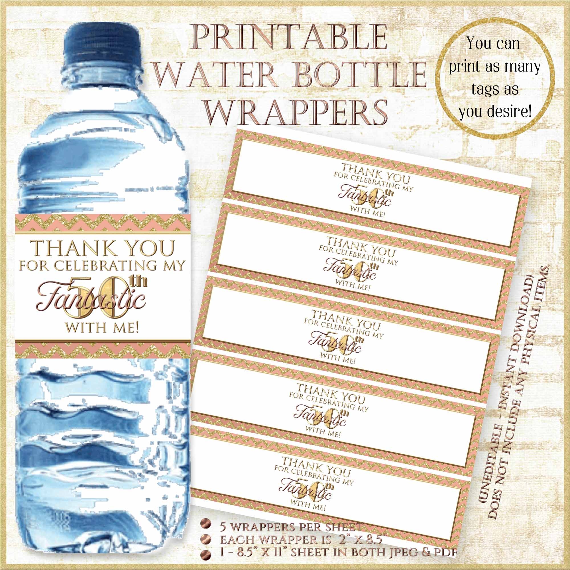 50th Birthday Party Ideas Rose Gold Printable Water Bottle Labels Baer Design Studio