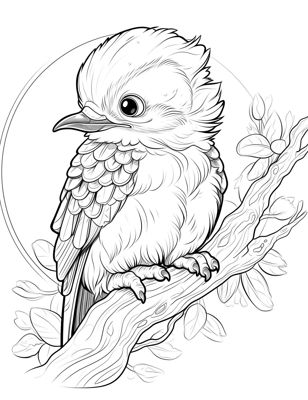 Printable Baby Bird On Branch Coloring Page