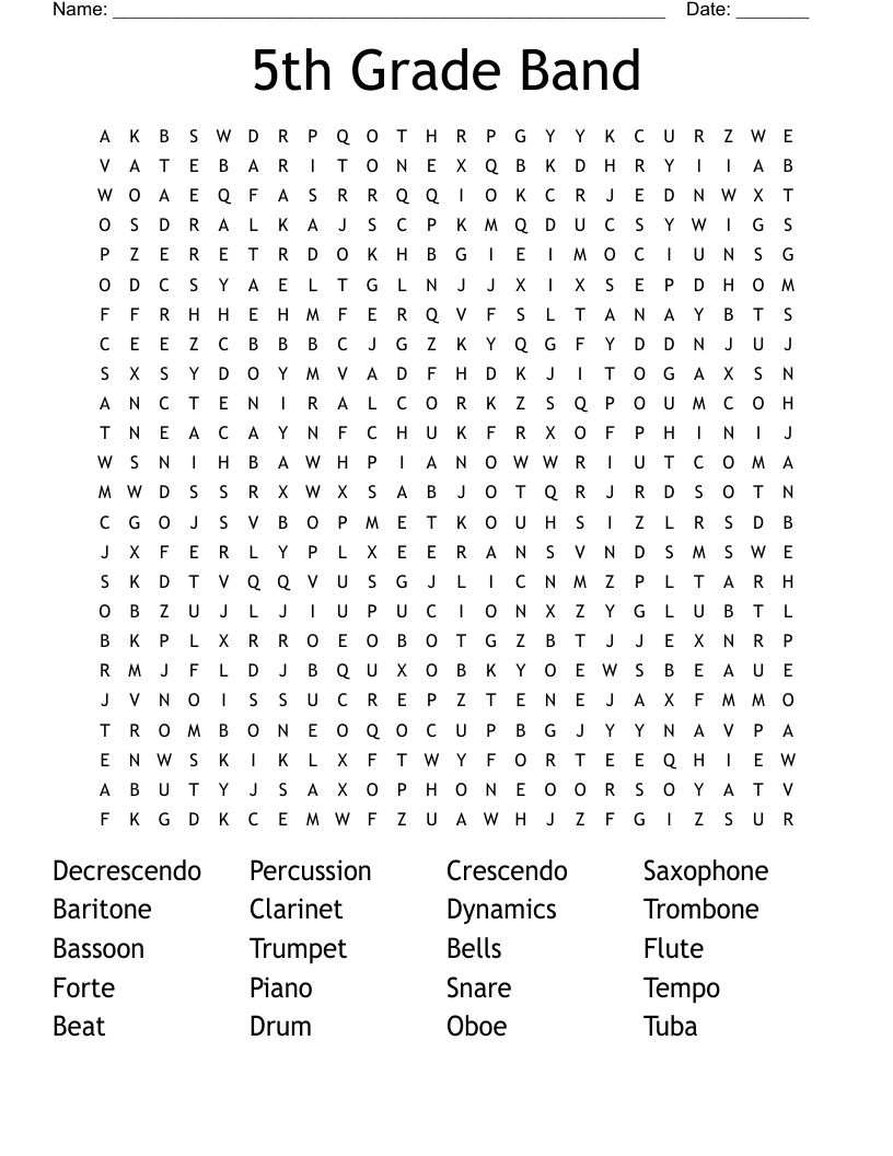 5th Grade Band Word Search WordMint
