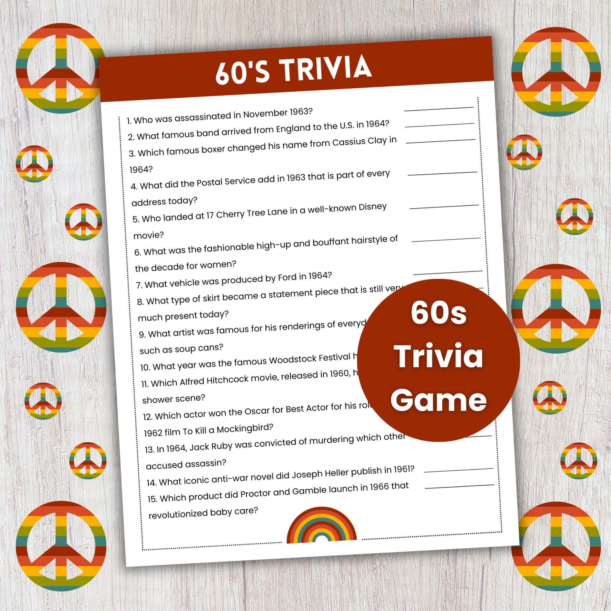 60S Trivia Questions And Answers Printable
