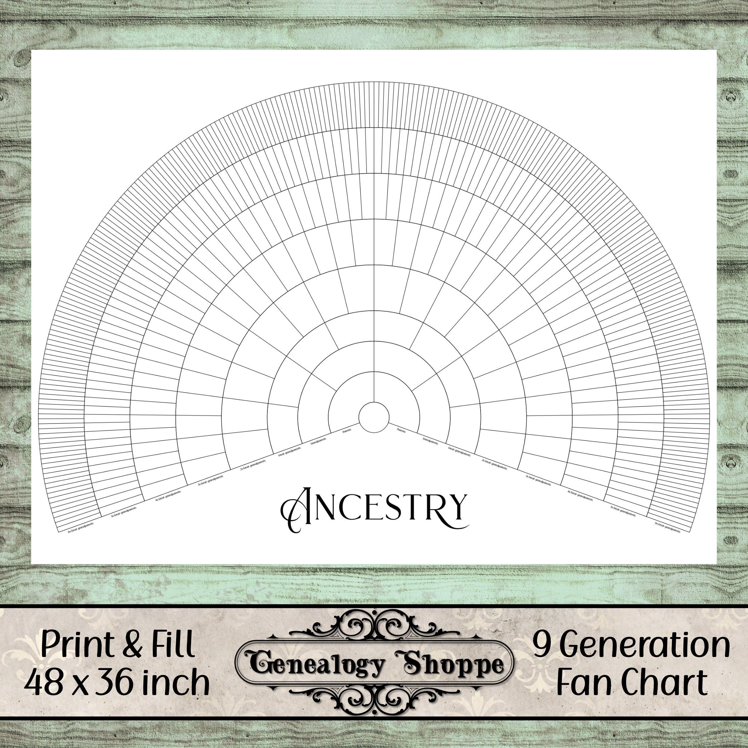 9 Generation Fan Chart Print Fill Digital Printable Fan Chart Genealogy Family History Ancestry 48 X 36 Inch Family Tree Wall Art Etsy