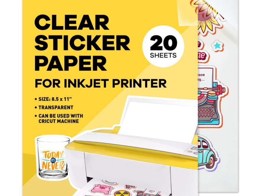 90 Clear Sticker Paper For Inkjet Printer 20 Sheets Glossy 8 5 X 11 Printable Vinyl Sticker