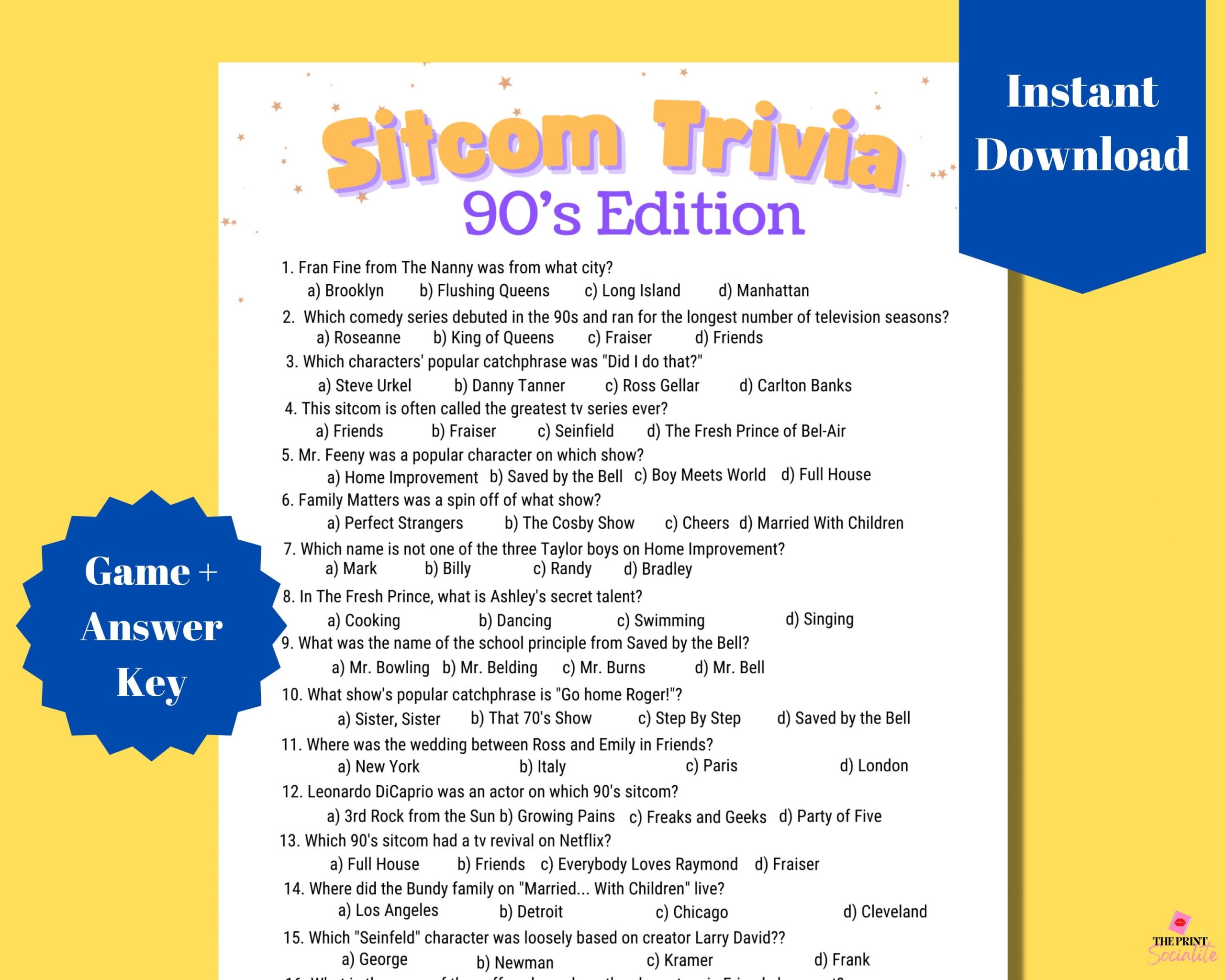 90S Trivia Questions And Answers Printable