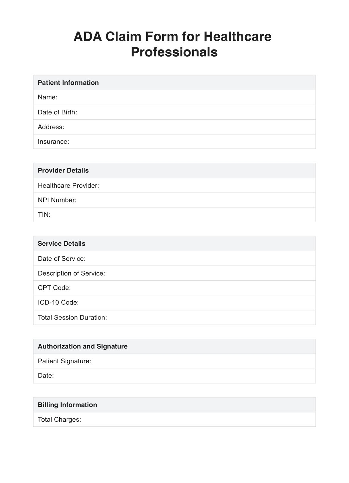 ADA Claim Form Example Free PDF Download