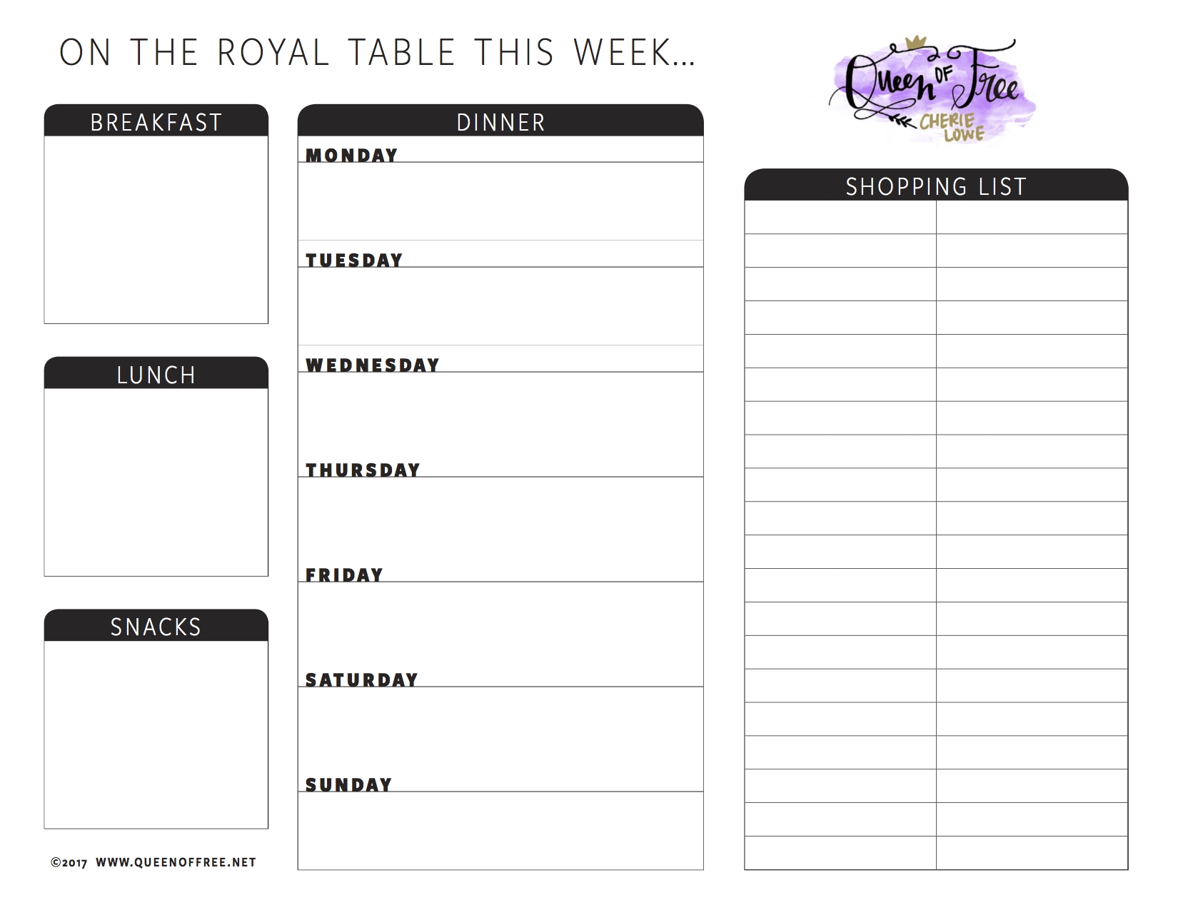 Free Printable Menu Planner Template