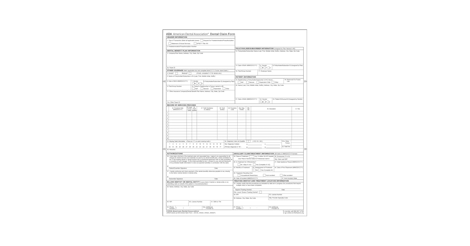 Amazon 2024 New ADA Dental Claim Form 2500 Sheets Office Products