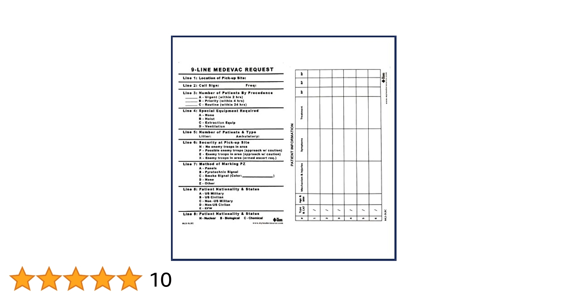 Amazon 9 Line Medevac Card Everything Else