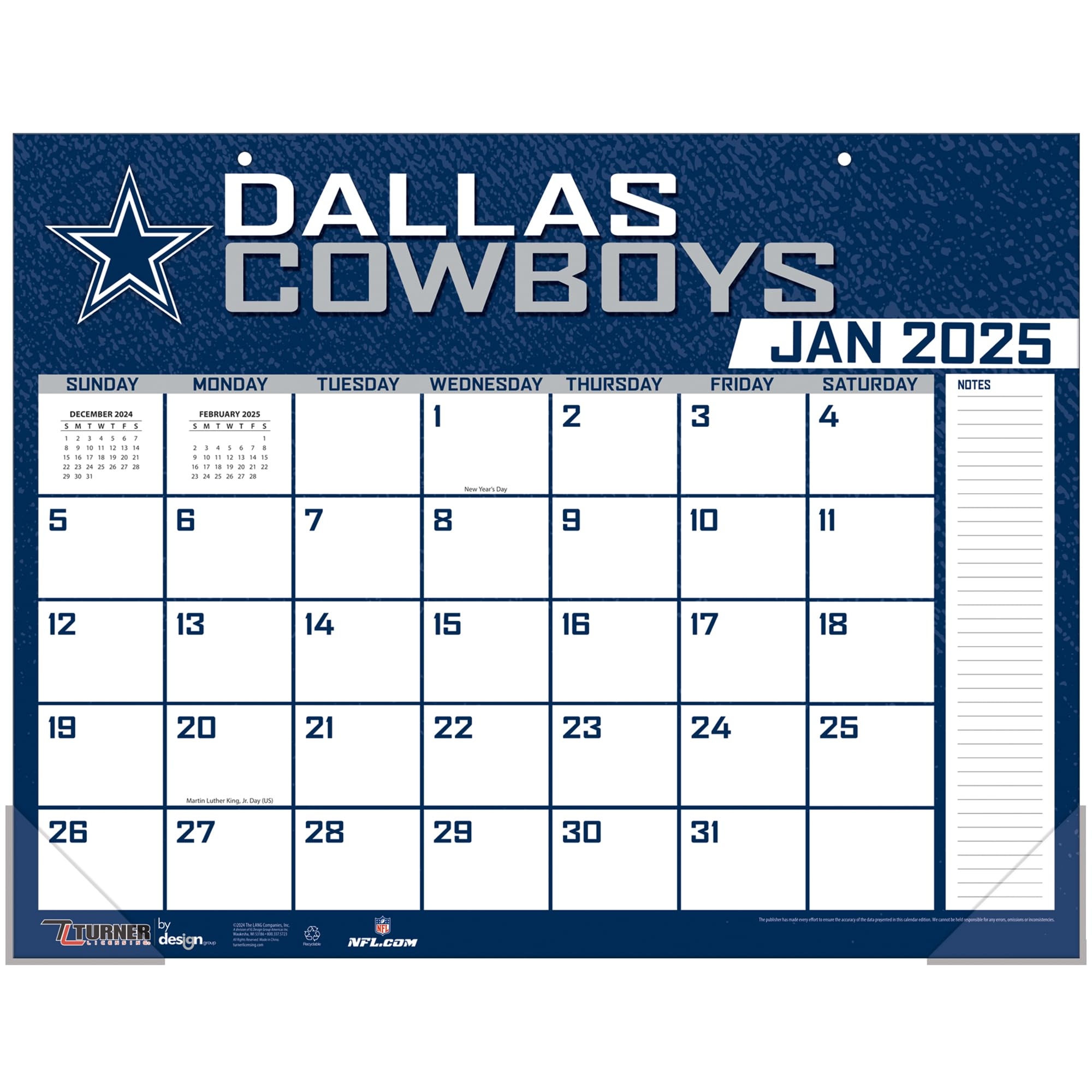 Amazon TURNER SPORTS Dallas Cowboys 2025 22x17 Desk Calendar 25998061534 Office Products