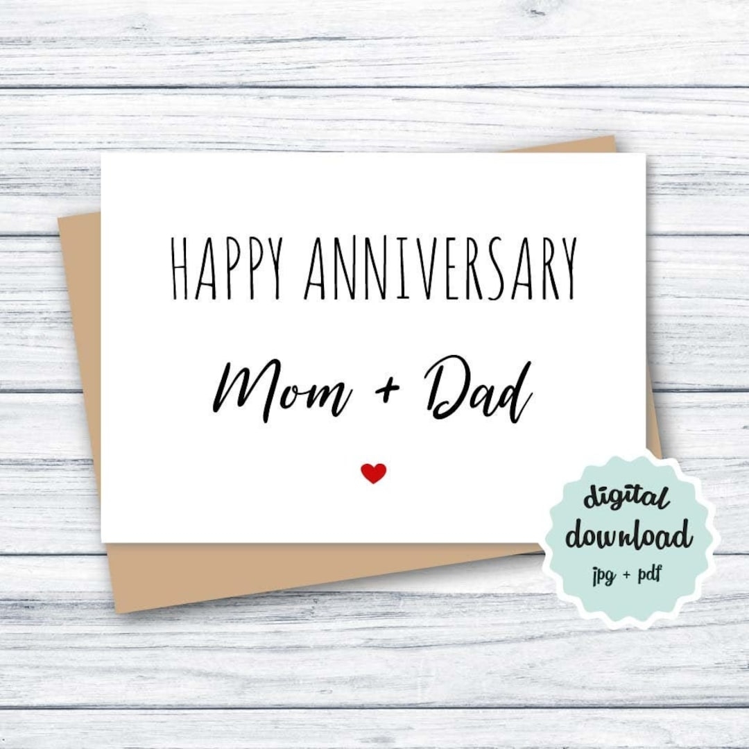 Anniversary Card For Parents Happy Anniversary Mom Dad Parents Anniversary Card PRINTABLE DOWNLOADABLE Card Anniversary Parents Etsy