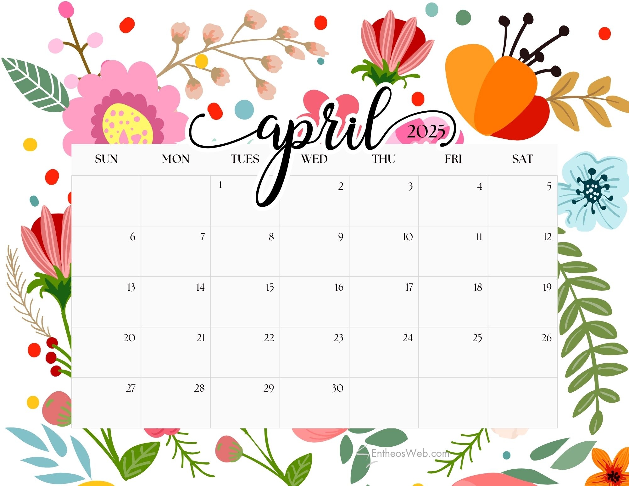 Free Online 2025 Printable Decorative Monthly Calendars