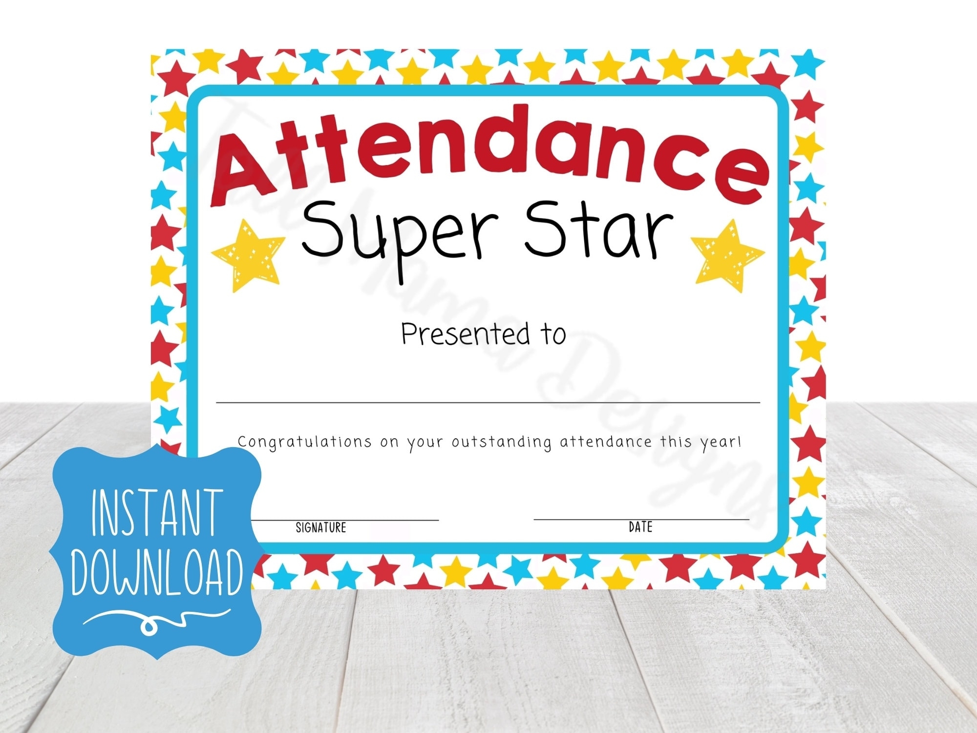 Attendance Award Certificate Printable Perfect Attendance Certificate Attendance Award Printable School Attendance Certificate Kid Award Etsy UK