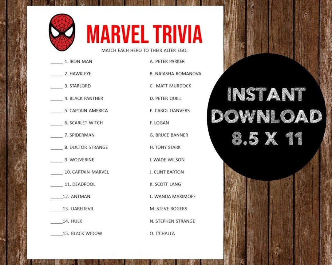 Avengers Trivia Printable Avengers Birthday Party Printable Marvel Trivia Marvel Trivia Digital Download Spiderman Birthday Party Etsy