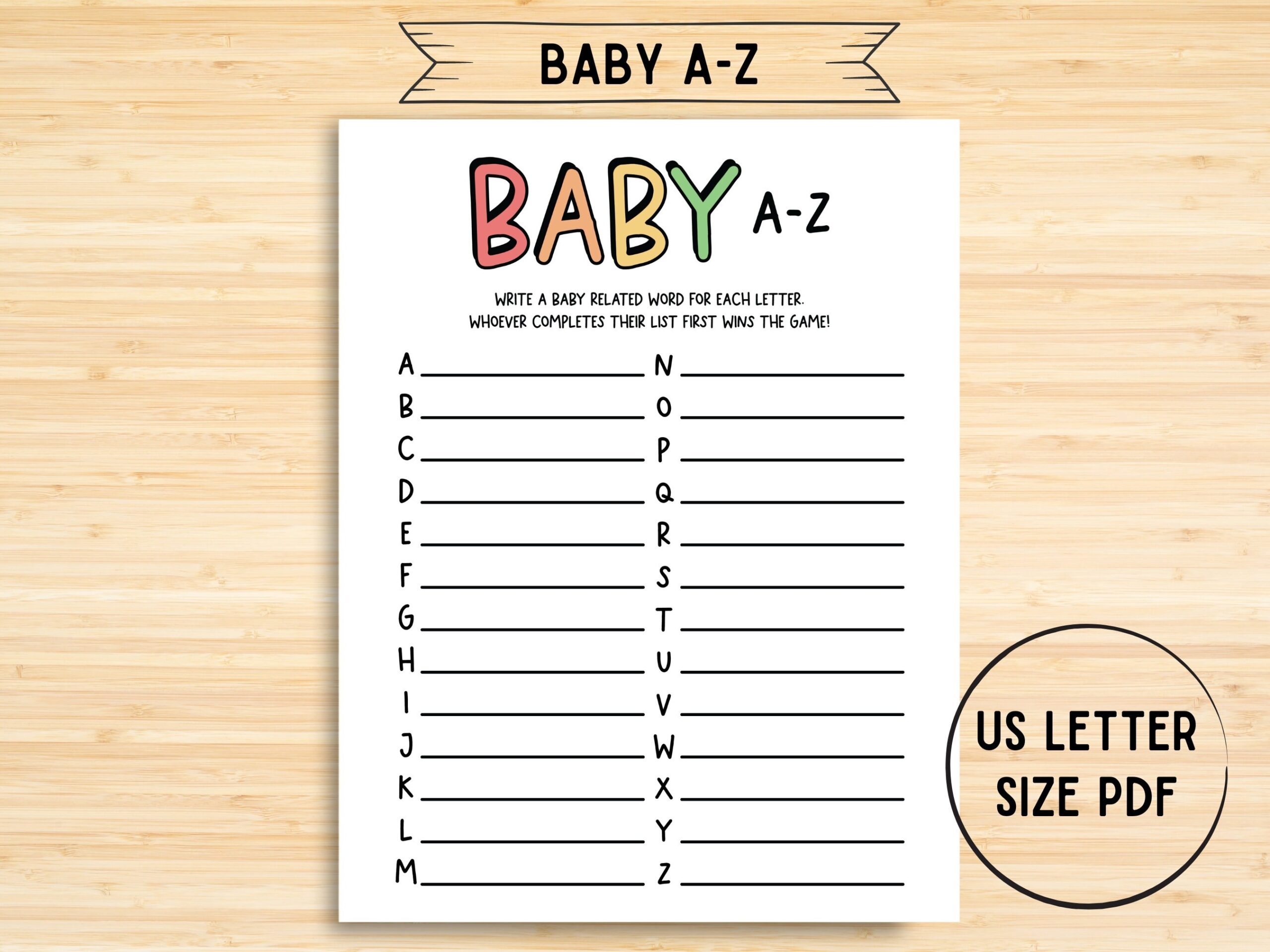 A To Z Baby Shower Game Free Printable