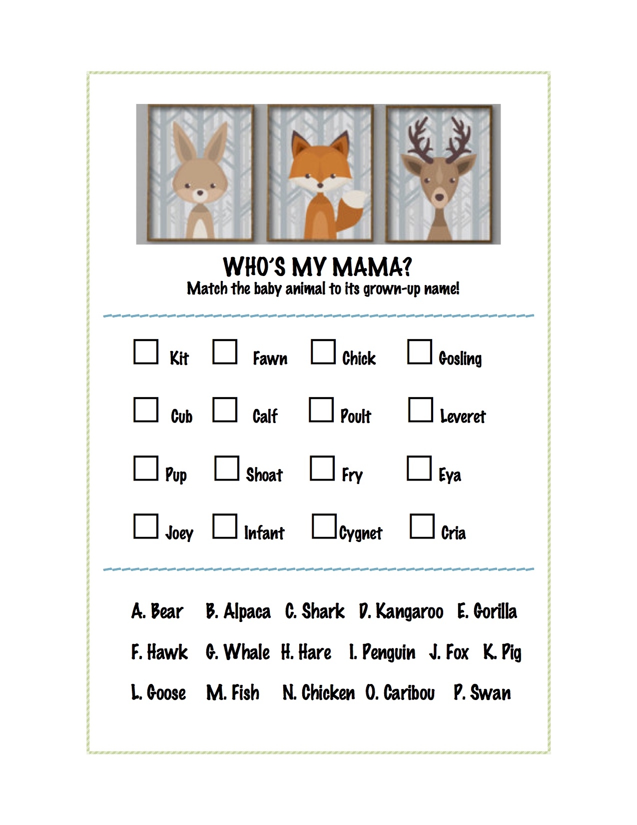 Baby animal names game free printable A Love Letter To Food
