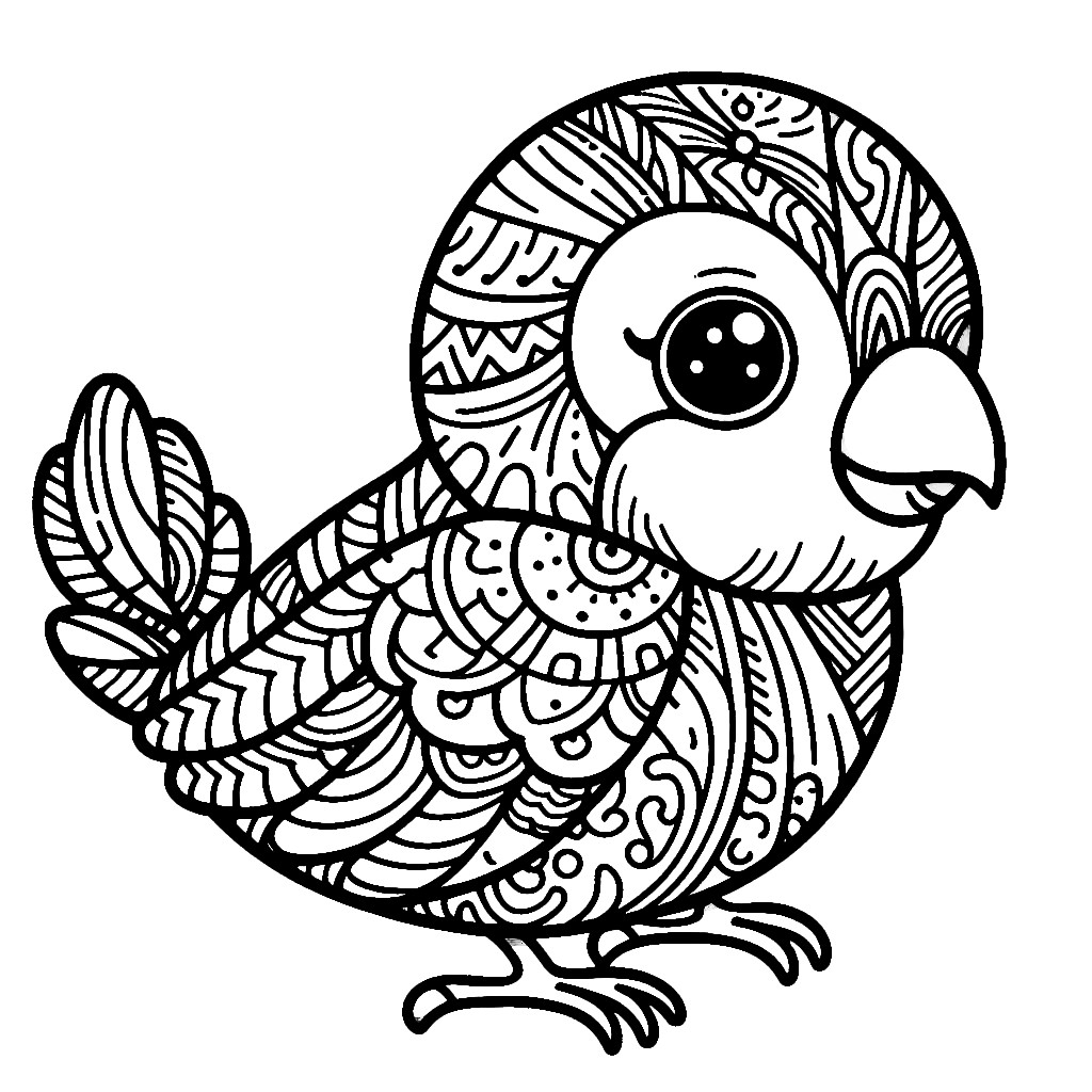 Baby Bird Parrot With Artistic Patterns Coloring Page