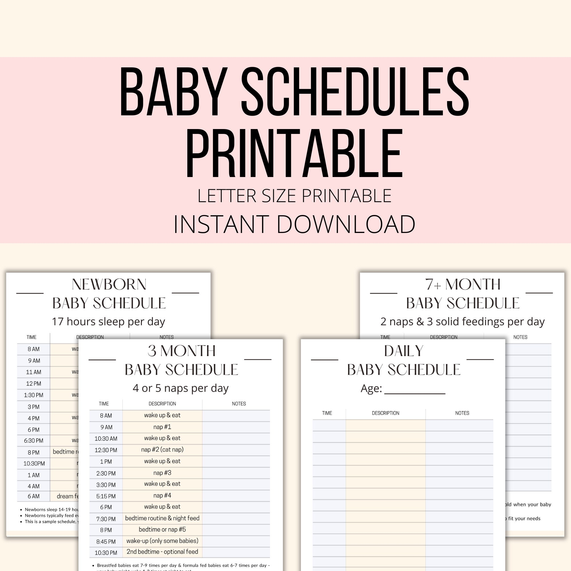 Baby Schedule Printable Baby Schedule Template Fillable PDF Sample Daily Infant Baby Care Schedules Newborn To 1 Year Tracker Planner Log Etsy UK