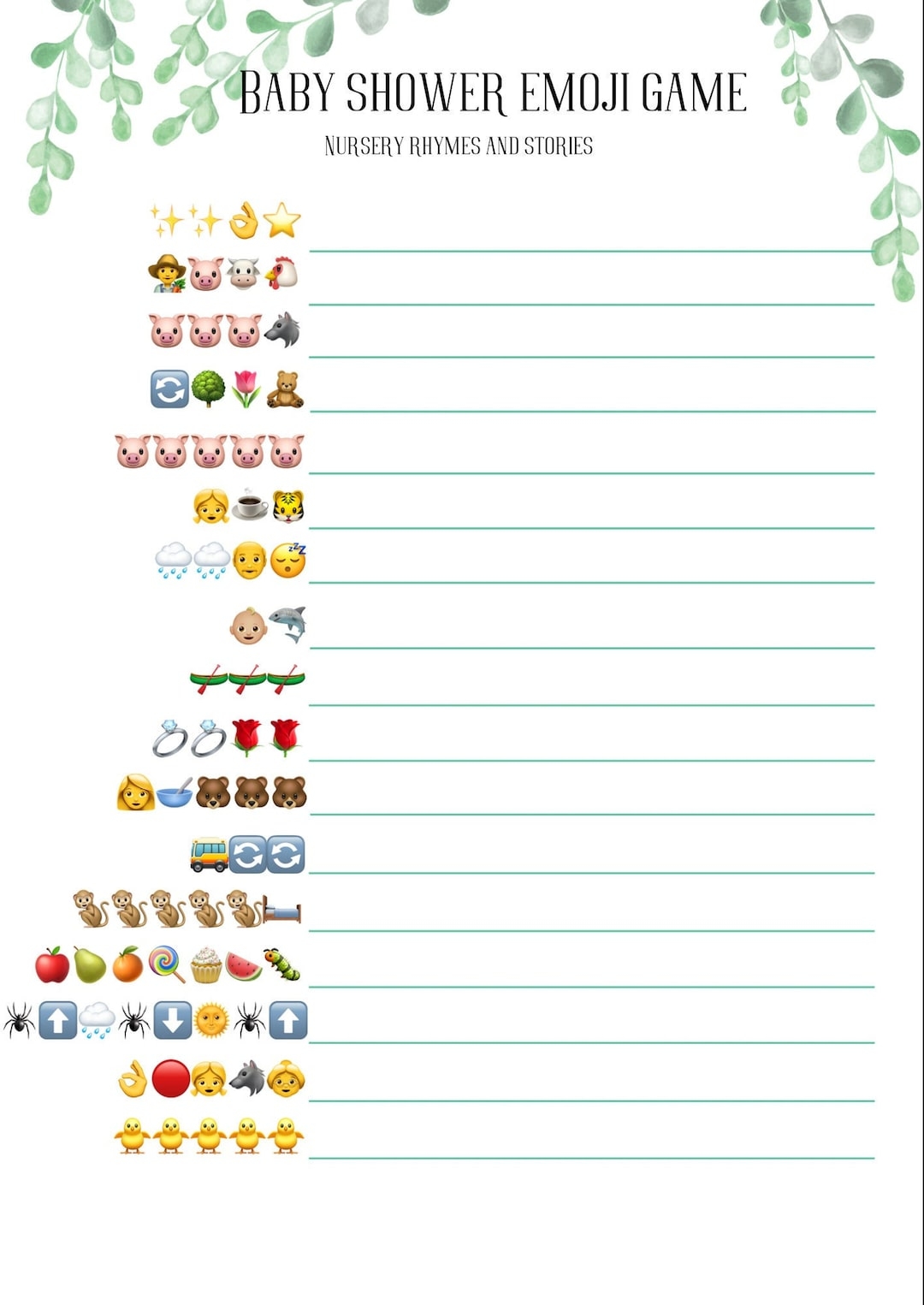 Baby Shower Emoji Game Instant Download Printable Baby Shower Baby Shower Games Party Games Baby Shower Etsy