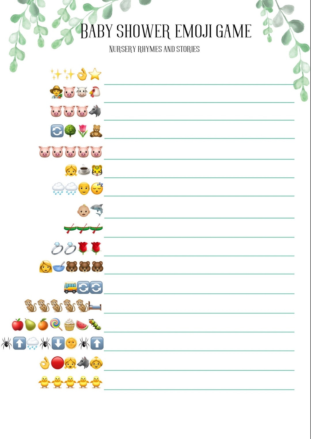 Baby Shower Emoji Game Instant Download Printable Baby Shower Baby Shower Games Party Games Baby Shower Etsy