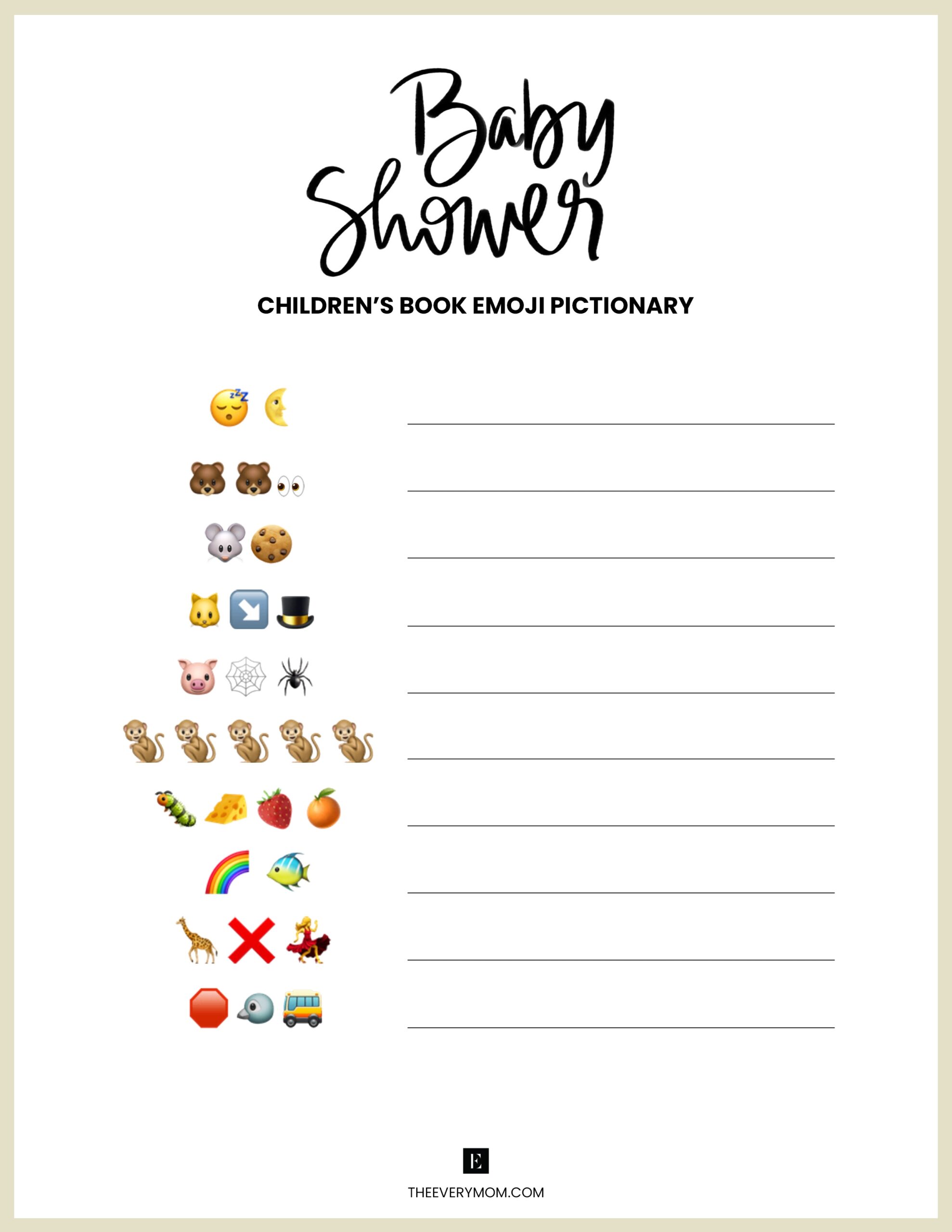 Free Printable Baby Emoji Pictionary