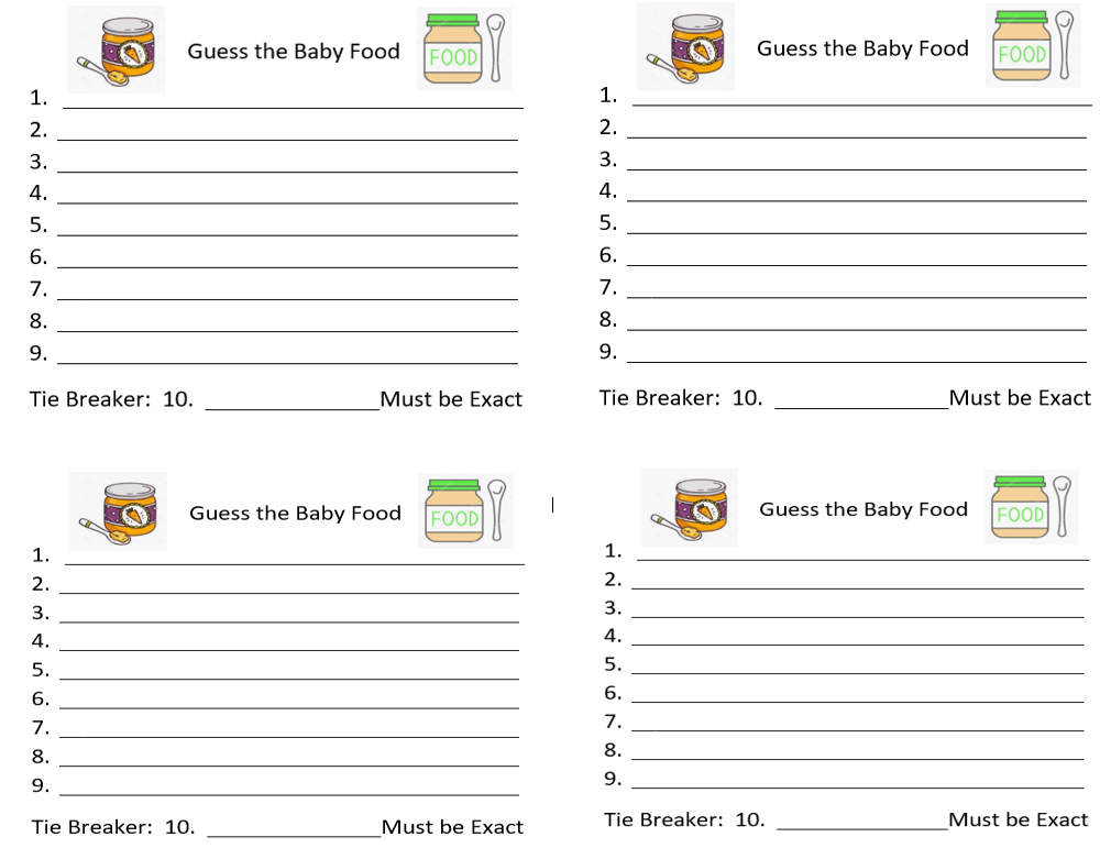Guess The Baby Food Game Printable