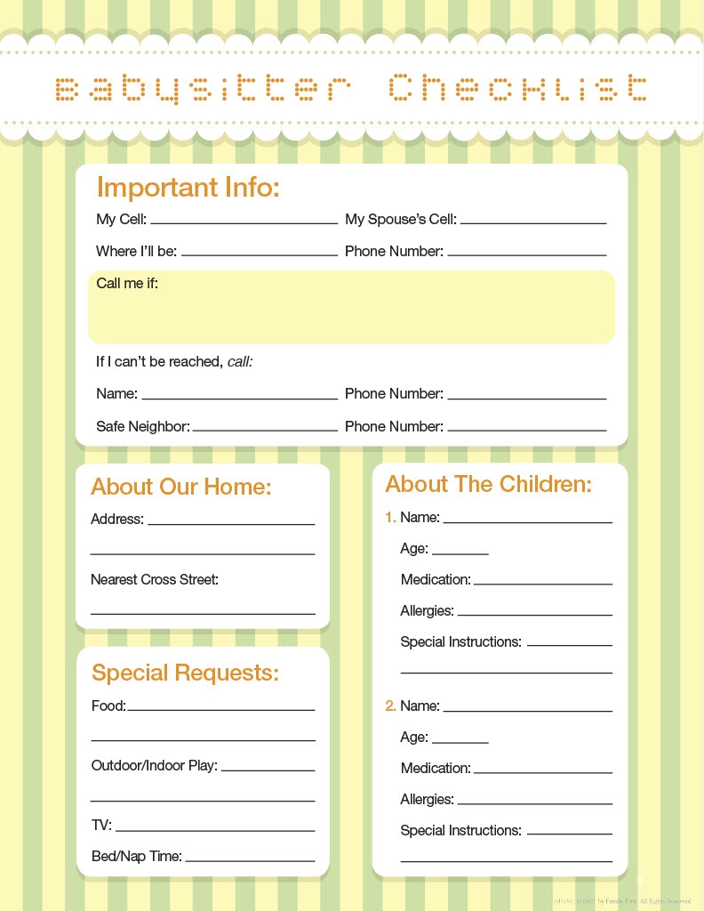 Babysitter Checklist IMOM