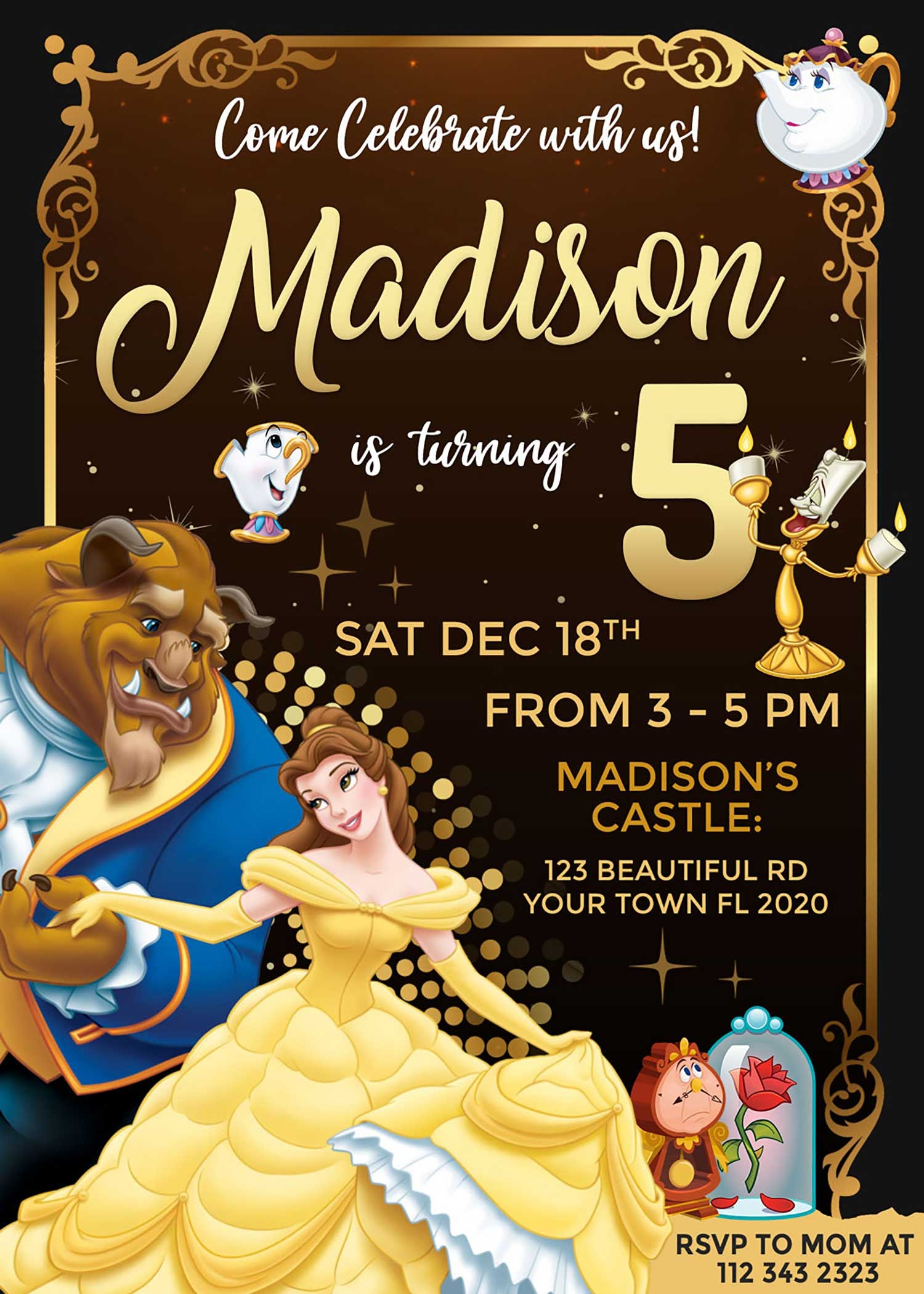 Free Printable Beauty And The Beast Birthday Invitations