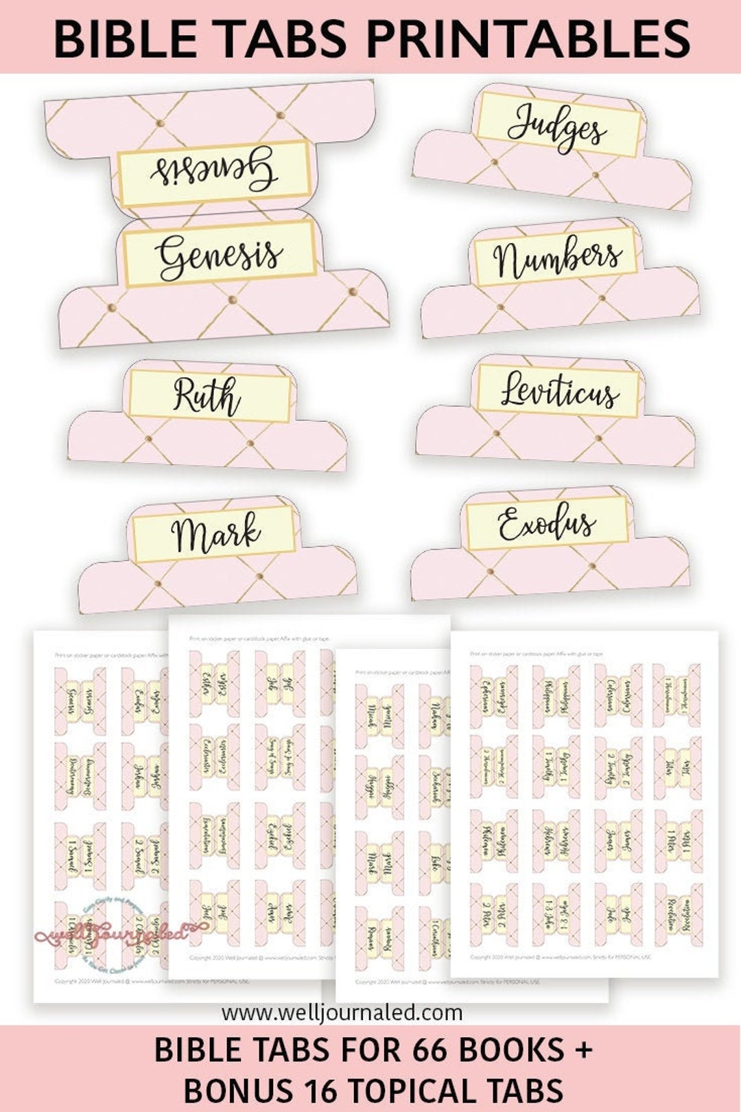 Bible Tabs Printable For Journaling Bible Digital Bible Tabs Bible Divider Label Tabs For Old And New Testament Pink PDF Download Etsy
