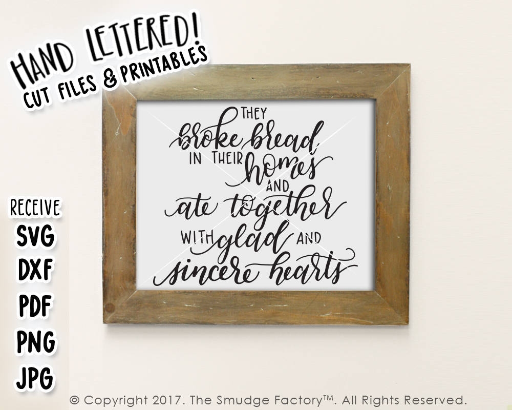Bible Verse Printable SVG They Broke Bread Hand Lettered Wall Art Christian Dining Room Art DIY Print Graphic Overlay Kitchen Print Etsy