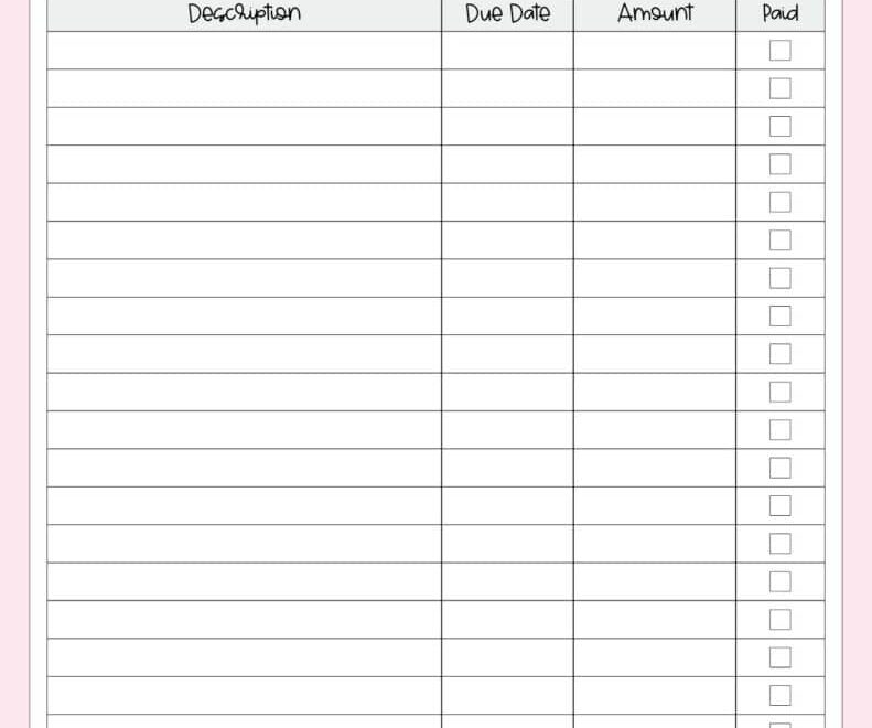 Bill Organizer Template 39 Cute Free Printable Bill Trackers